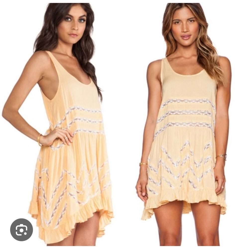 Free People Intimate Voile Lace babydoll boho dress slip nightgown Small Orange